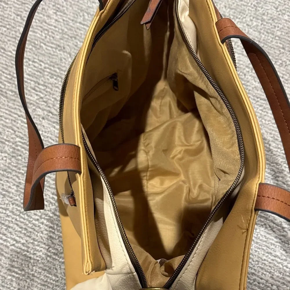 Stylish Tan and Cream Tote Bag